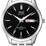Q&Q CD02J212Y men’s wristwatch – classic analog watch with silver case and black dial, TopTime Shop Kenya