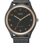 Q&Q Q00A‑005PY men’s wristwatch – classic analog watch with black dial and rose‑gold case, TopTime Shop Kenya