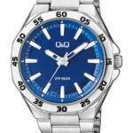 Q&Q QZ82J202Y men’s wristwatch – classic analog watch with silver case and blue dial, TopTime Shop Kenya
