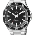 Q&Q QZ82J402Y men’s wristwatch – classic analog watch with silver case and black dial, TopTime Shop Kenya
