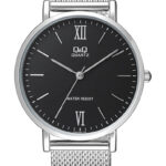 Q&Q QA20J222Y men’s wristwatch – classic analog watch with silver case and black dial, TopTime Shop Kenya