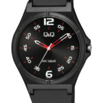 Q&Q V04A‑005VY men’s wristwatch – rugged analog watch with black dial and yellow accents, TopTime Shop Kenya