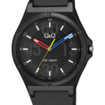 Q&Q V04A‑006VY men’s wristwatch – rugged analog watch with black dial and yellow accents, TopTime Shop Kenya