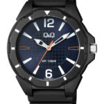 Q&Q V30A‑002VY men’s wristwatch – rugged analog watch with black dial and yellow accents, TopTime Shop Kenya