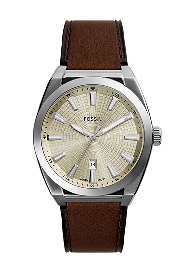 Fossil FS6071 men’s wristwatch – stainless steel case with black dial and brown leather strap, TopTime Shop Kenya