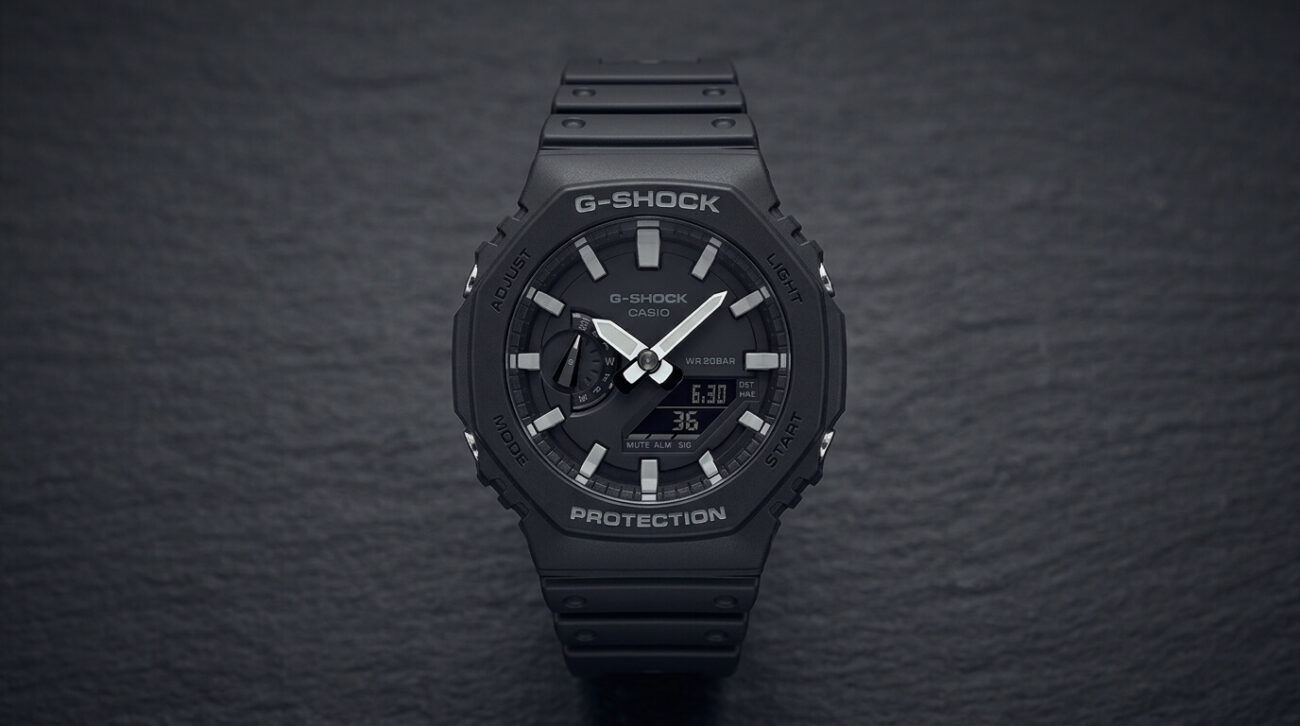 Black G-Shock GA-2100 CasiOak watch with octagonal bezel