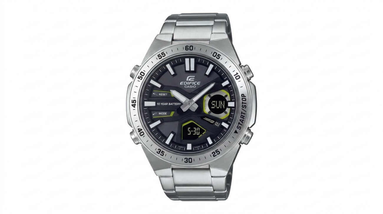 Casio Edifice EFV chronograph watch on a plain background