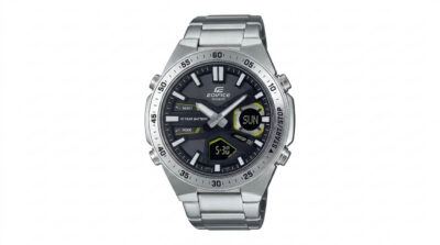 Casio Edifice EFV chronograph watch on a plain background