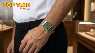 Steel Casio Vintage watch with gold-tone trim displayed at Top Time Shop in Kenya