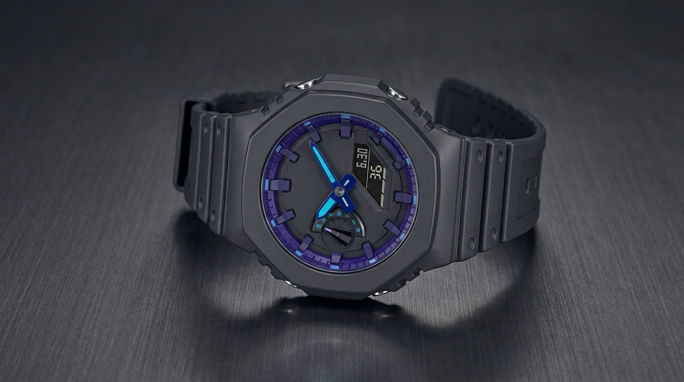 Black G-Shock GA-2100 CasiOak watch with octagonal bezel