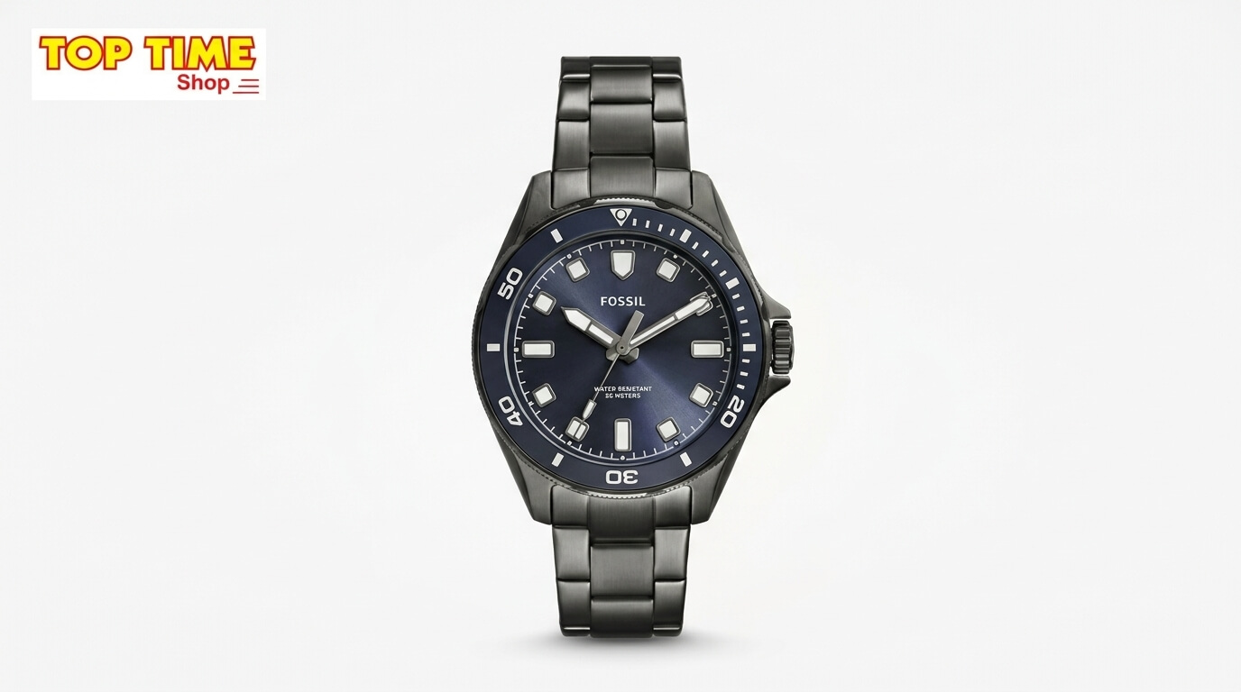 Fossil watch with leather strap and minimalist dial