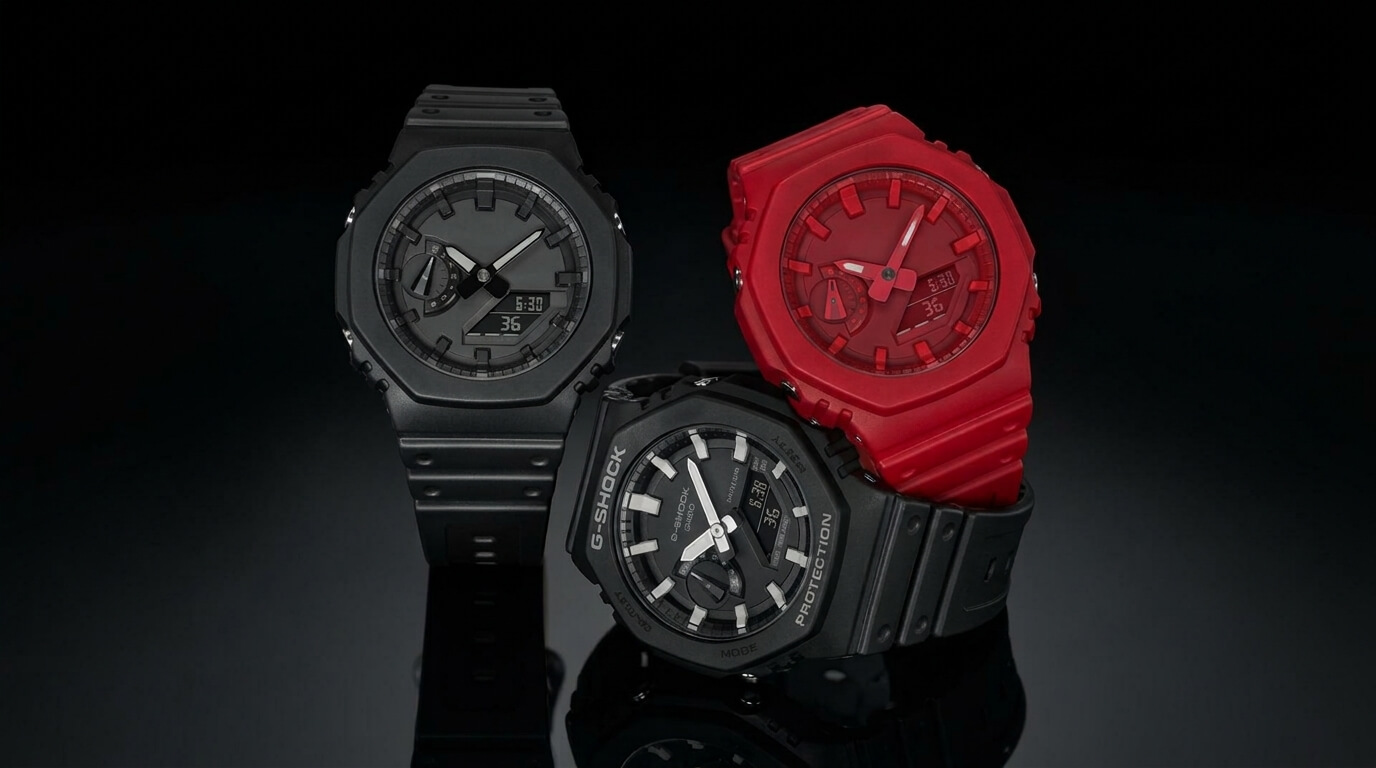 Close-up of the G-Shock GA-2100 dial and carbon core case