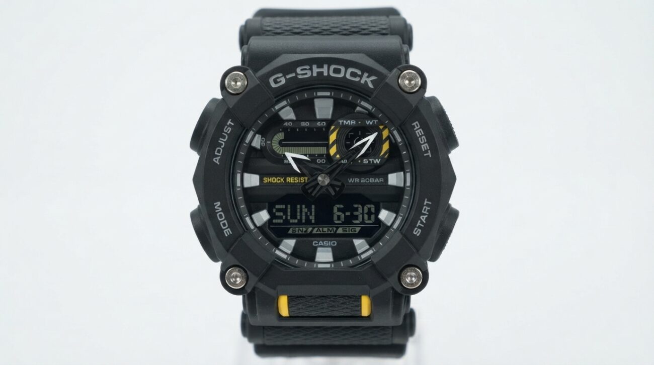 G-Shock GA-900 watch with industrial nut-and-bolt bezel design