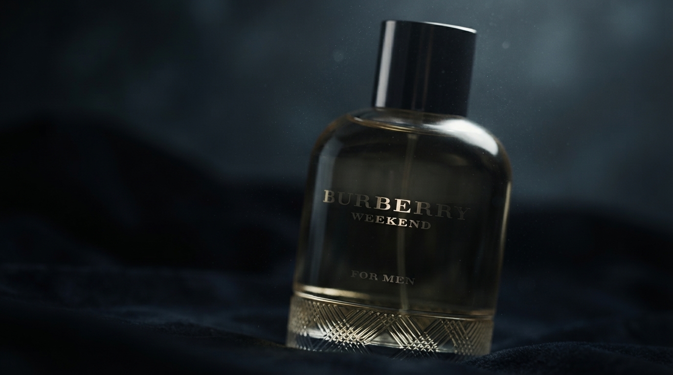 Designer men's cologne bottle on a dark wooden surface