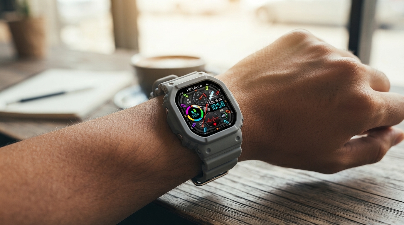 HiFuture smartwatch with colour touchscreen on a wrist