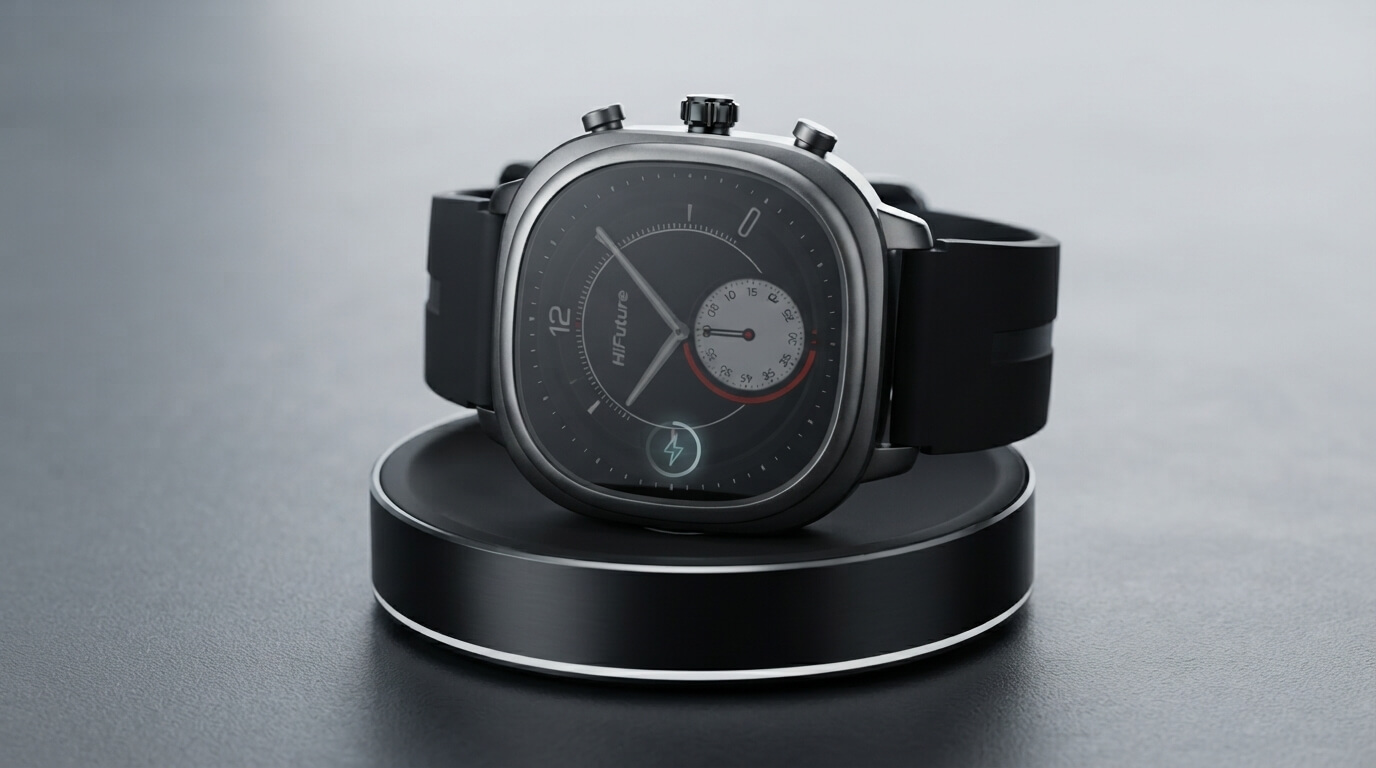 Smartwatch charging on a wireless charging dock