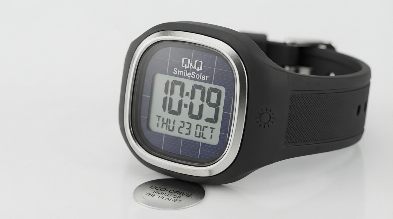 Q&Q SmileSolar digital watch close-up