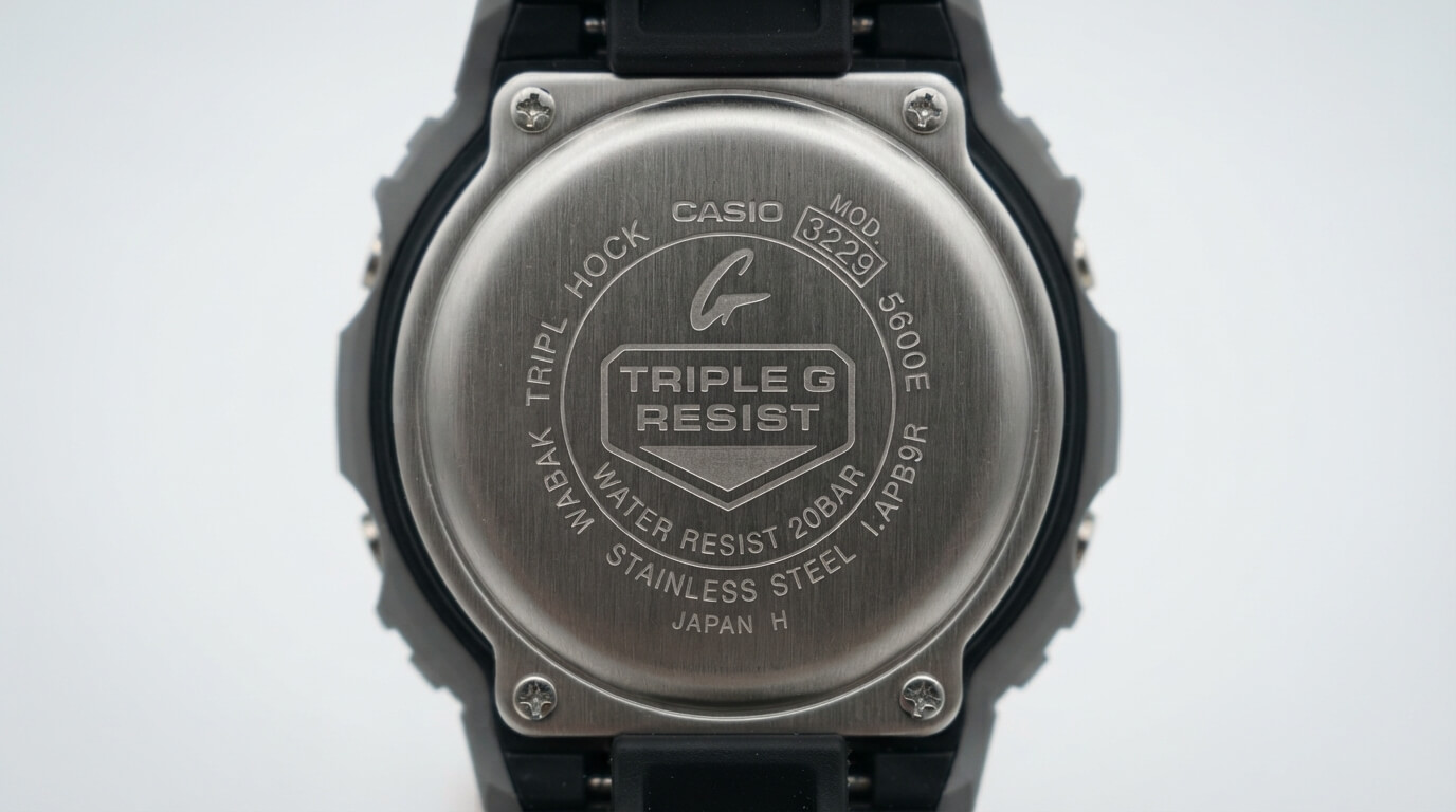G-Shock DW-5600 case back showing module number for authenticity check