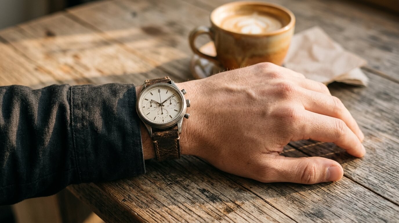Fossil watches in Kenya, leather strap chronograph on wrist