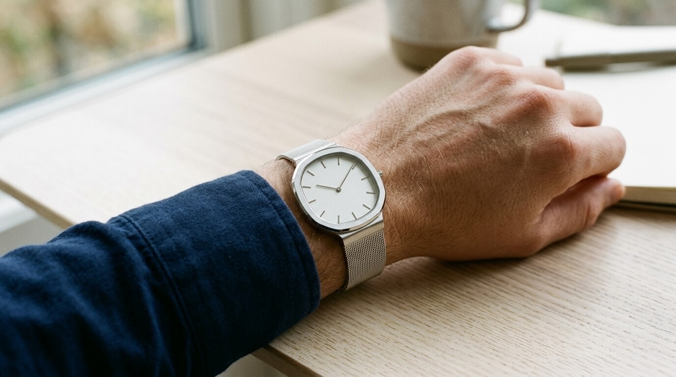 Obaku watches in Kenya, slim steel minimalist watch on wrist